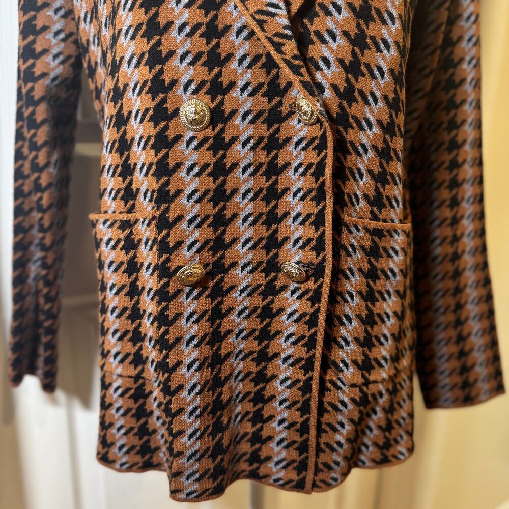 Joie Double-Breasted Houndstooth Sweater Blazer Size M - Picture 3 of 8